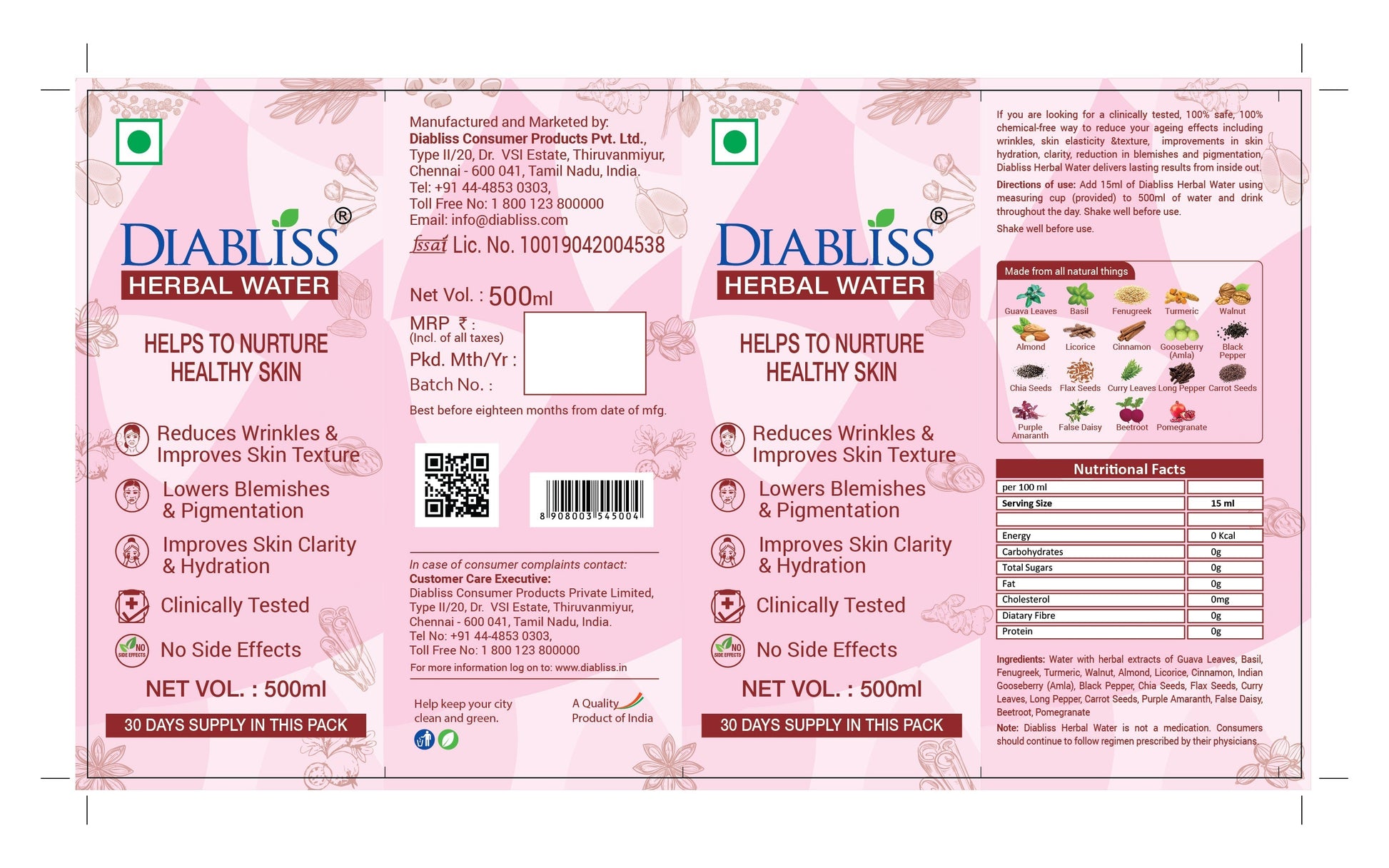 Diabliss Herbal Water For Skin Care 