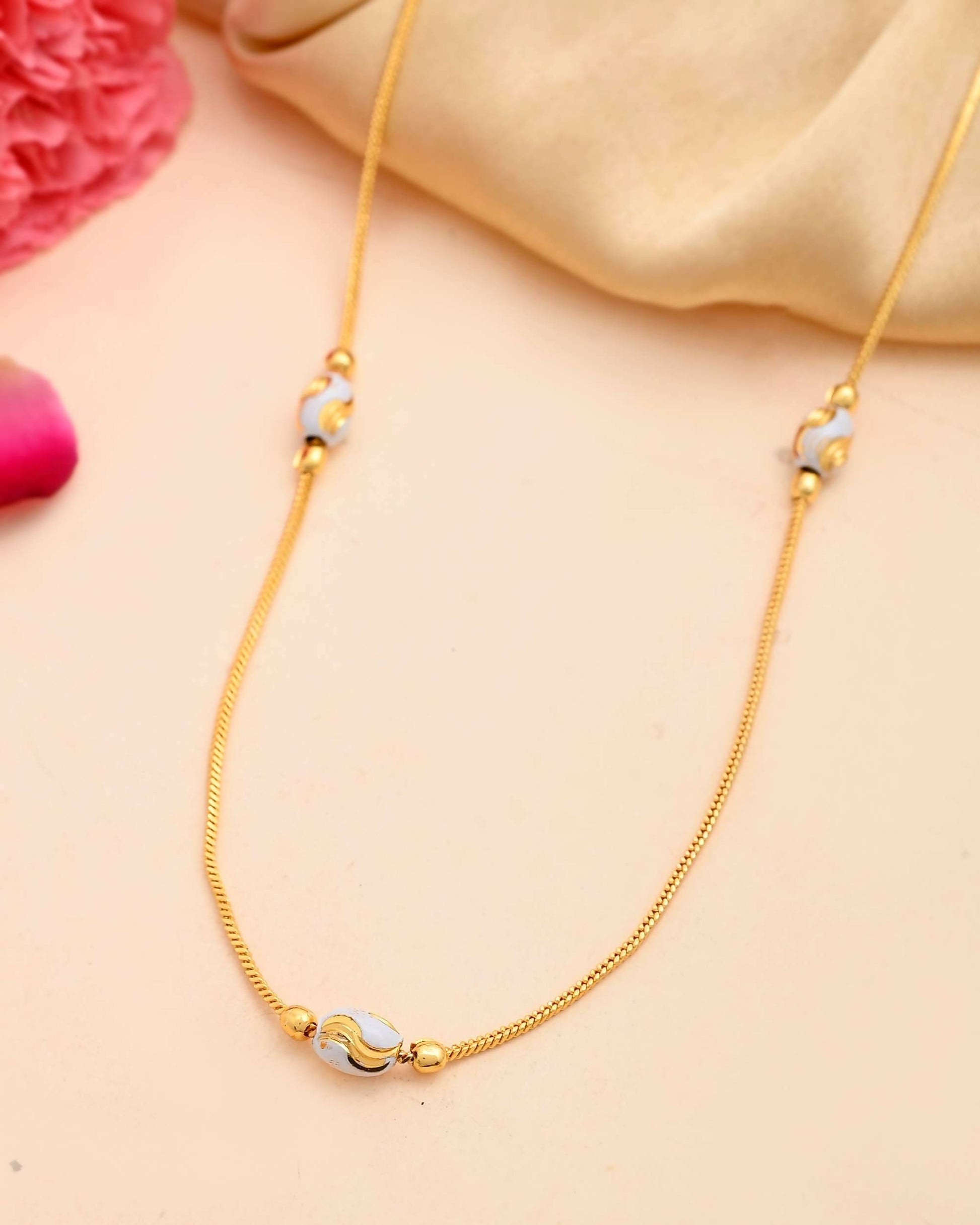 VOJ Gold-Polished Chain with White Hand Crafted Beads 