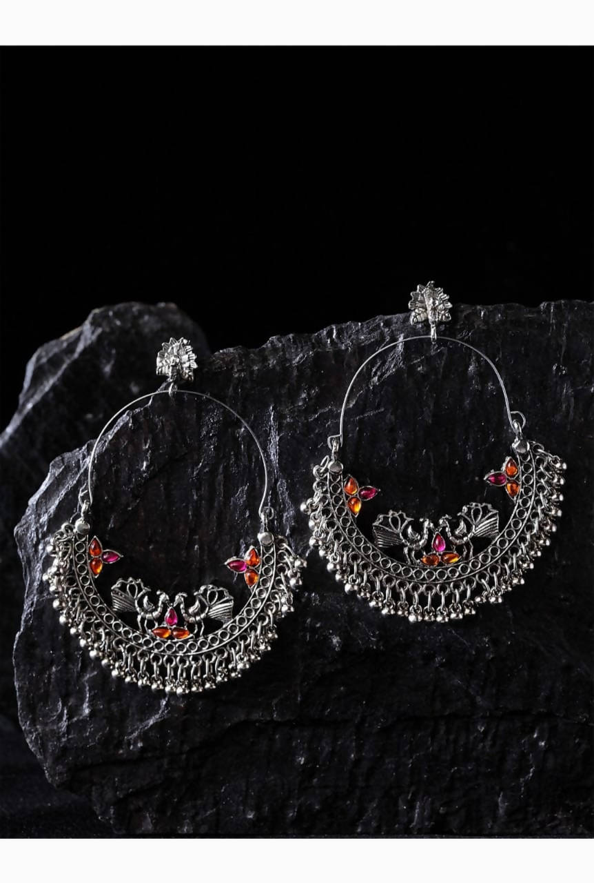 Mominos Fashion Silver-Plated Peacock Design Multi-Color Chandbali Earrings 