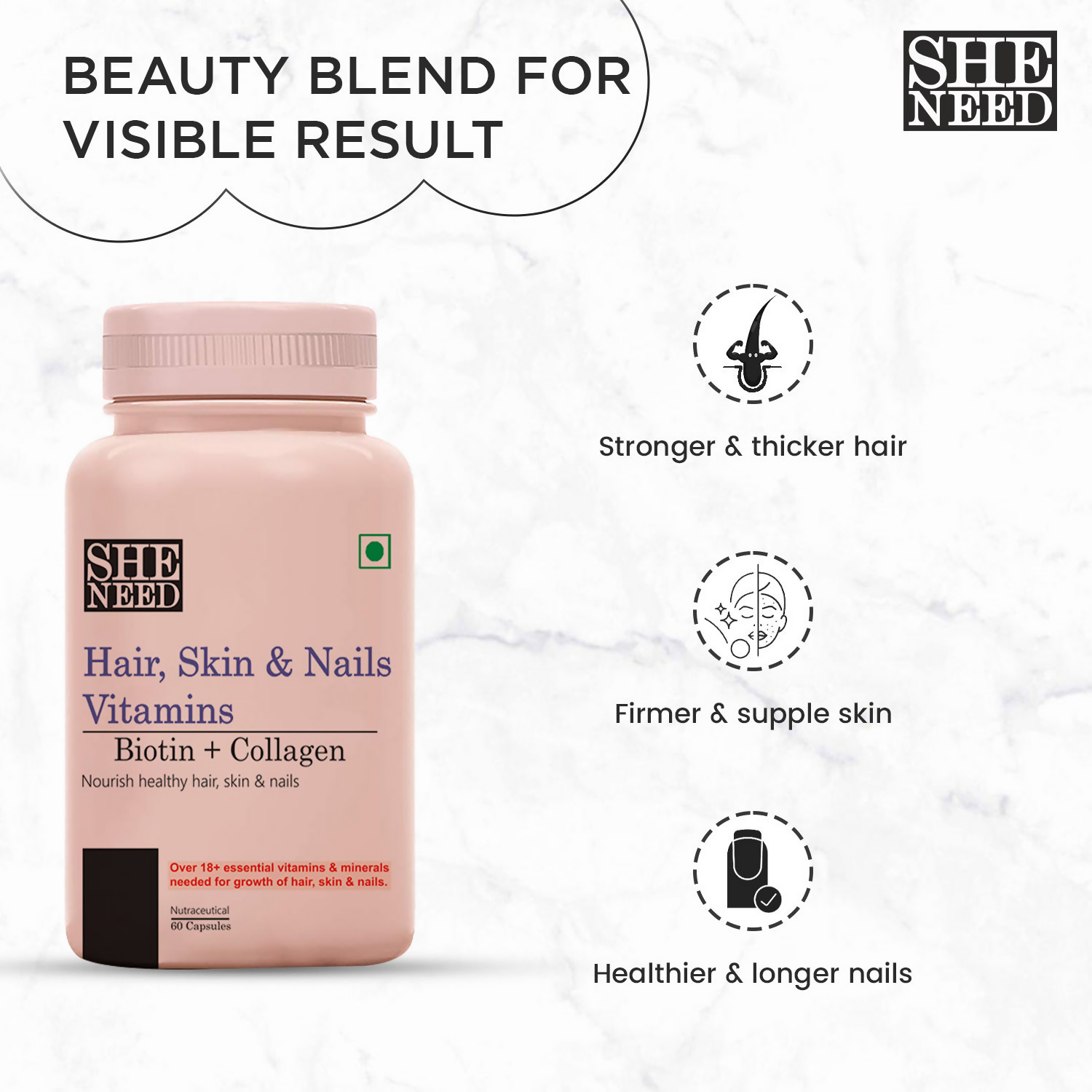 SheNeed Hair, Skin & Nails Vitamins Capsules 