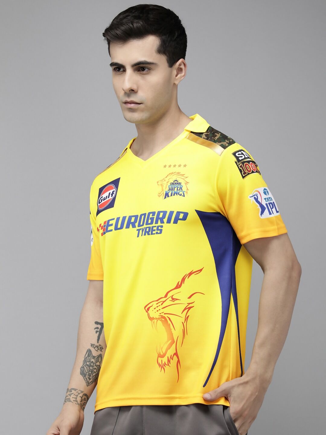 playR Men Sports Printed Polo Collar Dri-FIT CSK Fan 7 Dhoni T-shirt IPL, T20 