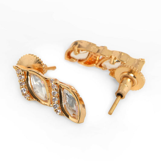 Boat Shaped Earrings with Diamond in Gold (Gold) - Ruby Raang - Grab2buy