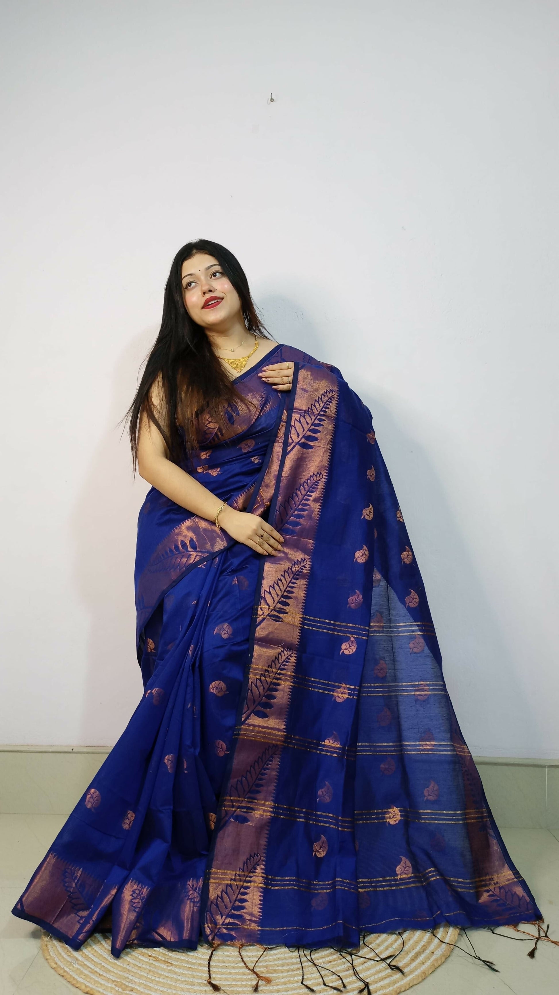 Exclusive Collection Beautiful Blue Cotton Silk Woven Handloom Grab2Buy With Running Blouse Piece 