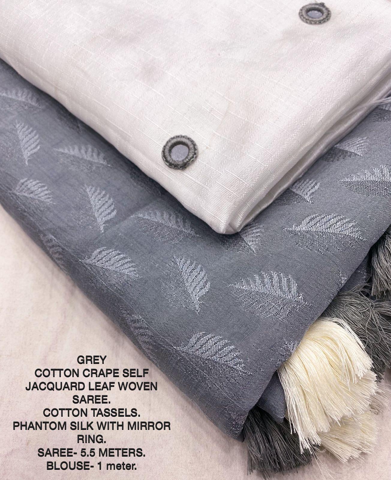 Grey Poly Georgette Woven Design Saree with Unstitched Blouse - A2M