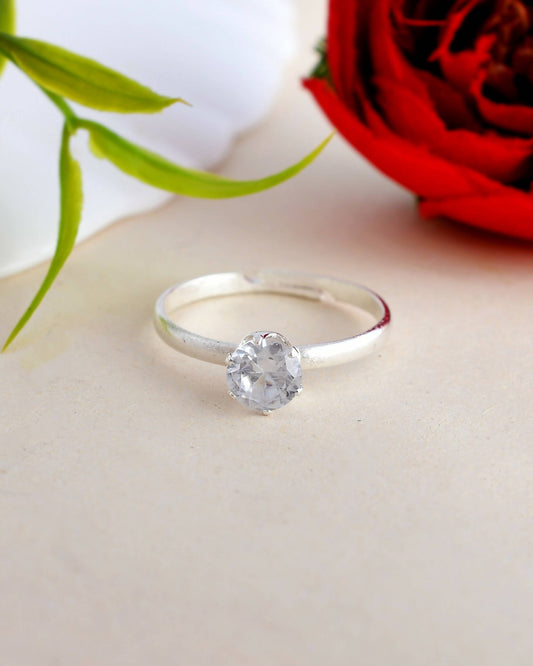 VOJ white CZ-detail Stainless Steel Cubic Zirconia Silver Plated adjustable finger Ring 
