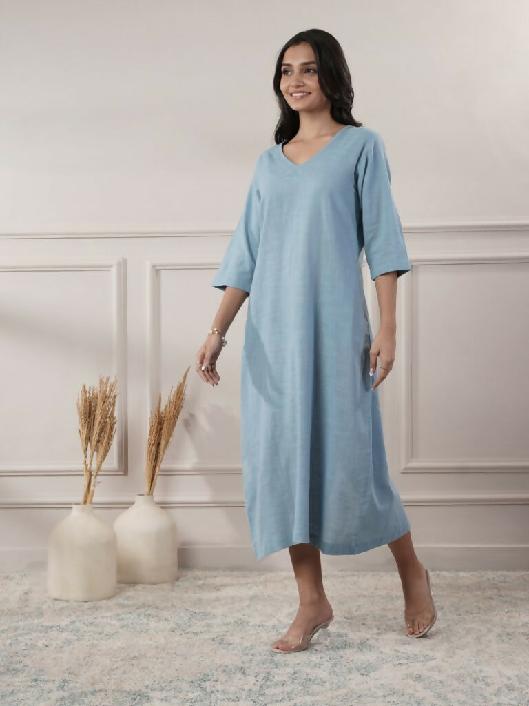 Joban Fashion Women's Smoke Blue V-Neck Dress