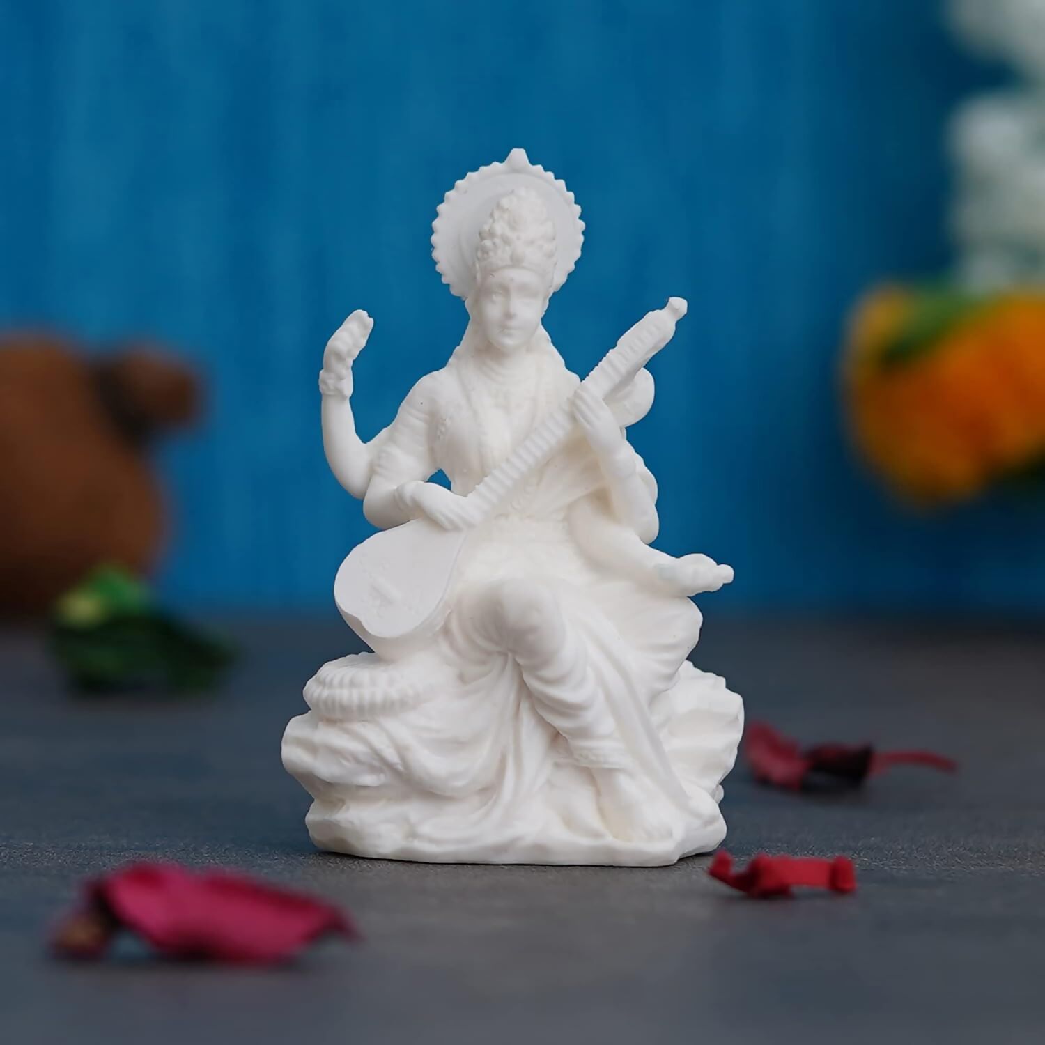 eCraftIndia White Polyresin Goddess Saraswati Statue - Grab2buy