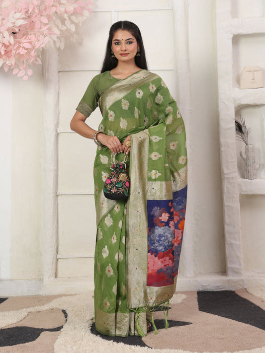Shree Shyam Fashion Linen Cotton Green Saree