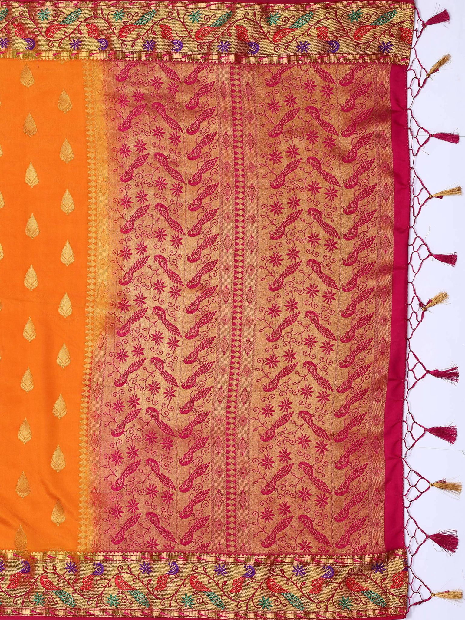 Mimosa Women's Paithani Art Silk Mustard Yellow Saree