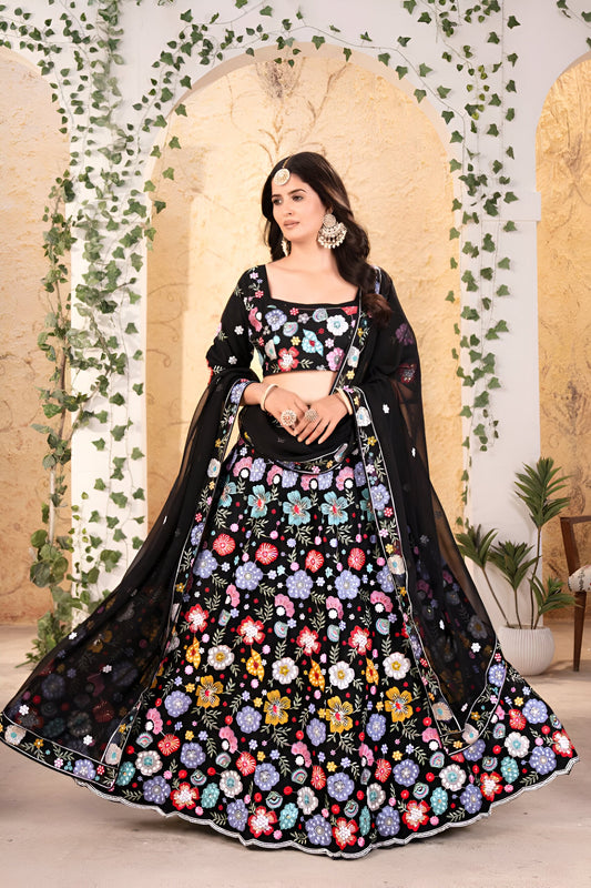 Lehenga Mart Designer Bollywood Style Wedding Wear Lehenga Choli - Black