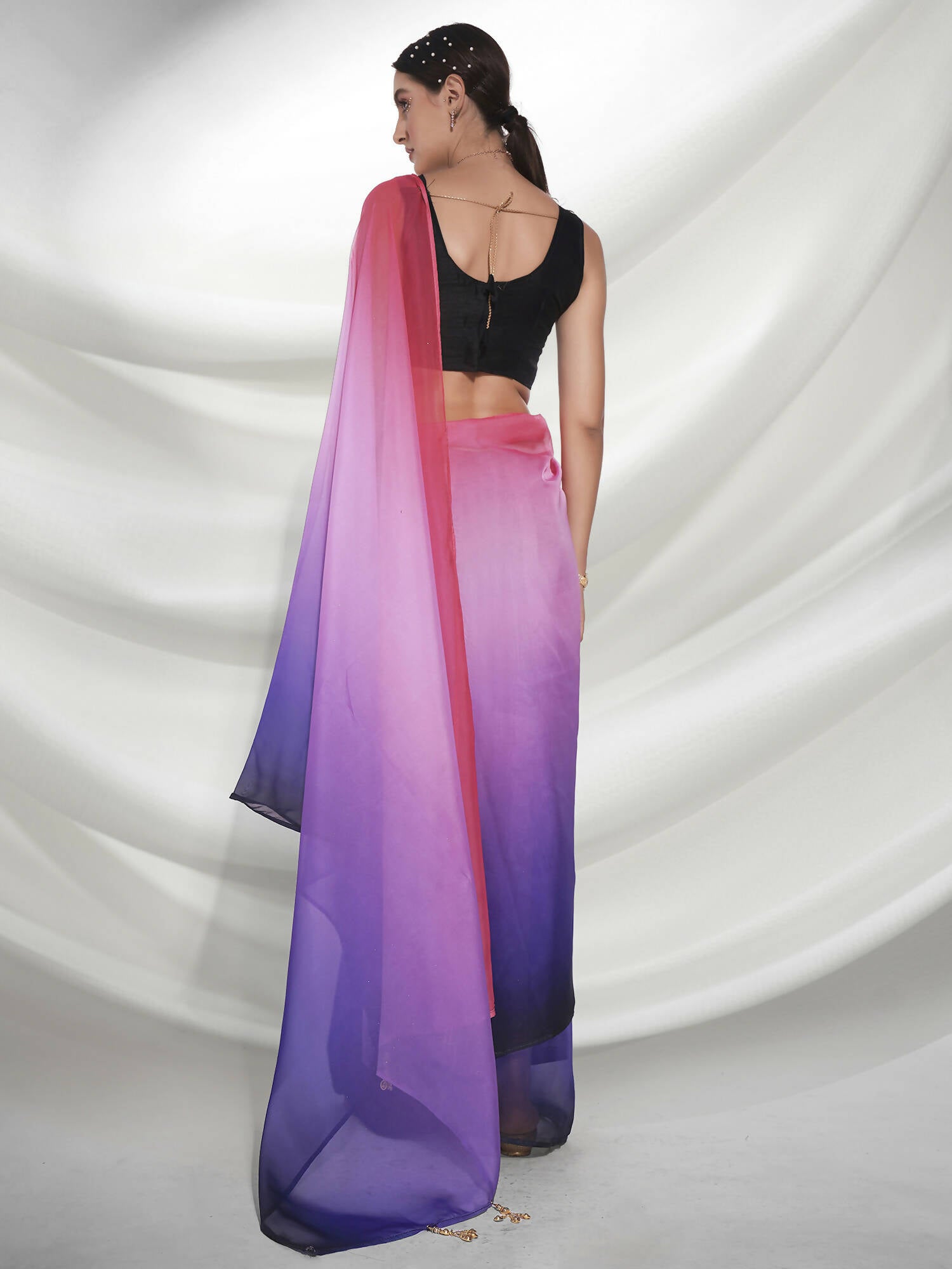 Purple Organza Solid Saree With Unstitched Blouse Piece - Shanaya