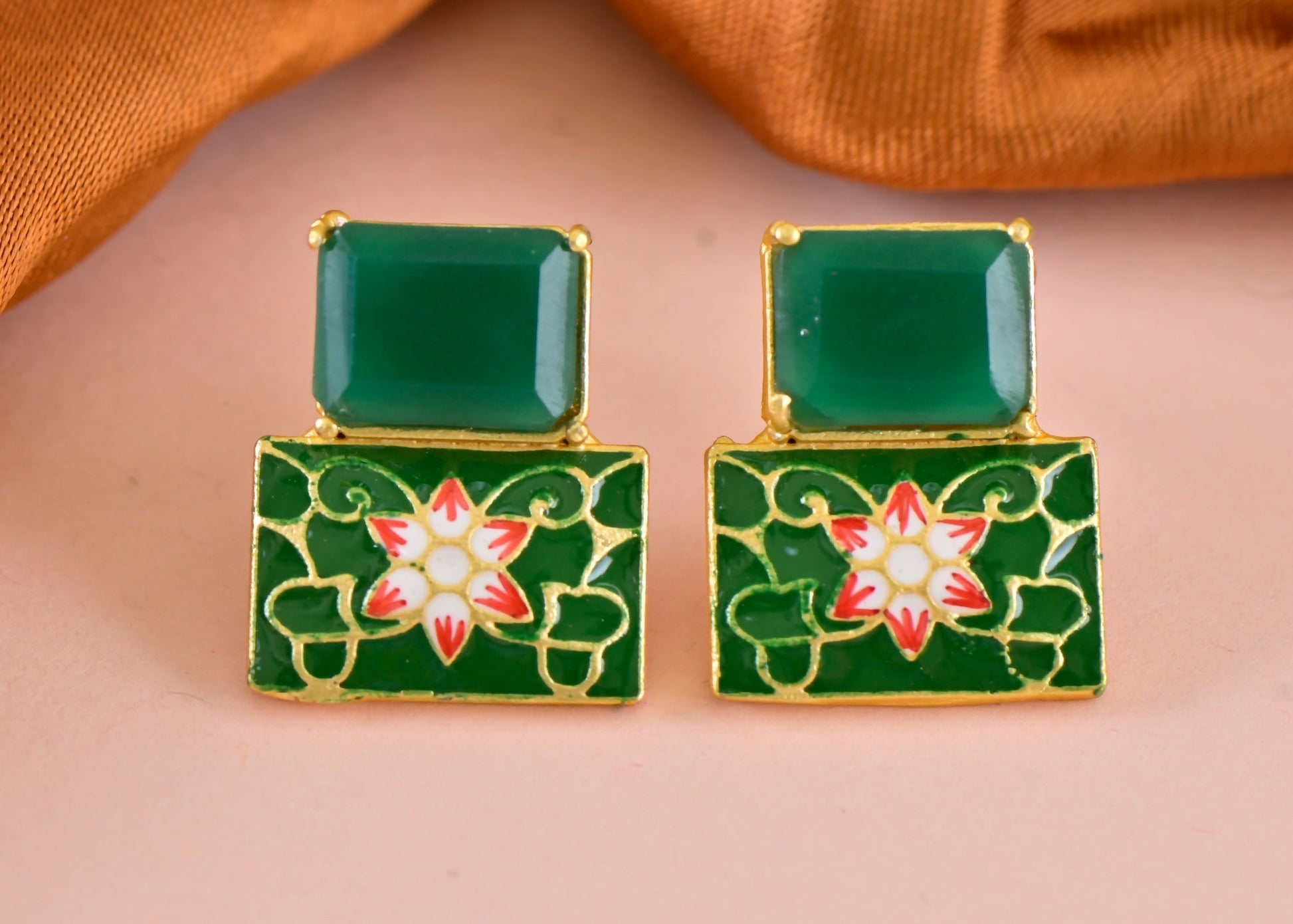 Joban Fashion Women Brass Green Onyx Earrings 