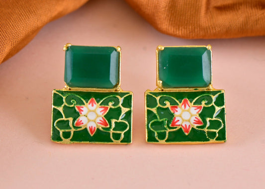 Joban Fashion Women Brass Green Onyx Earrings 