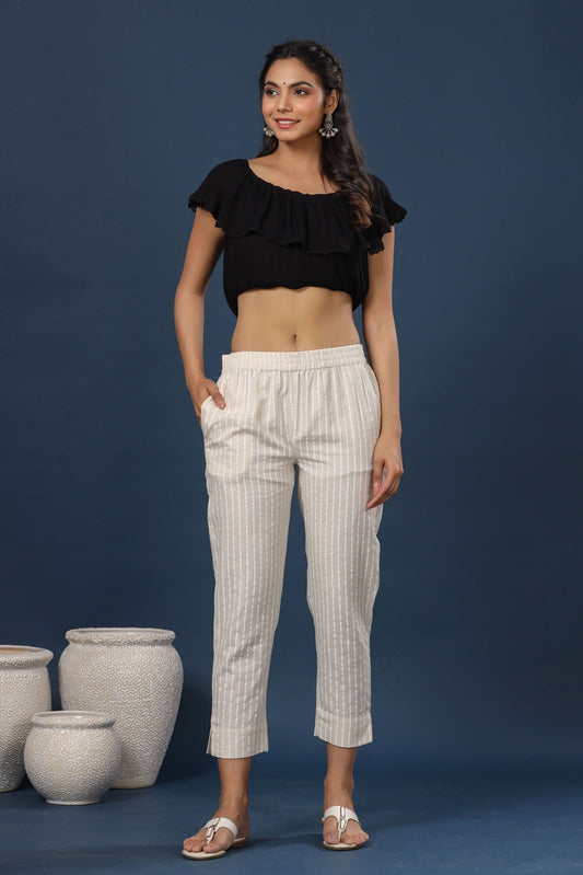 Juniper Women Natural Cotton Flex Striped Slim Fit Pant/Slim Pant - Grab2buy