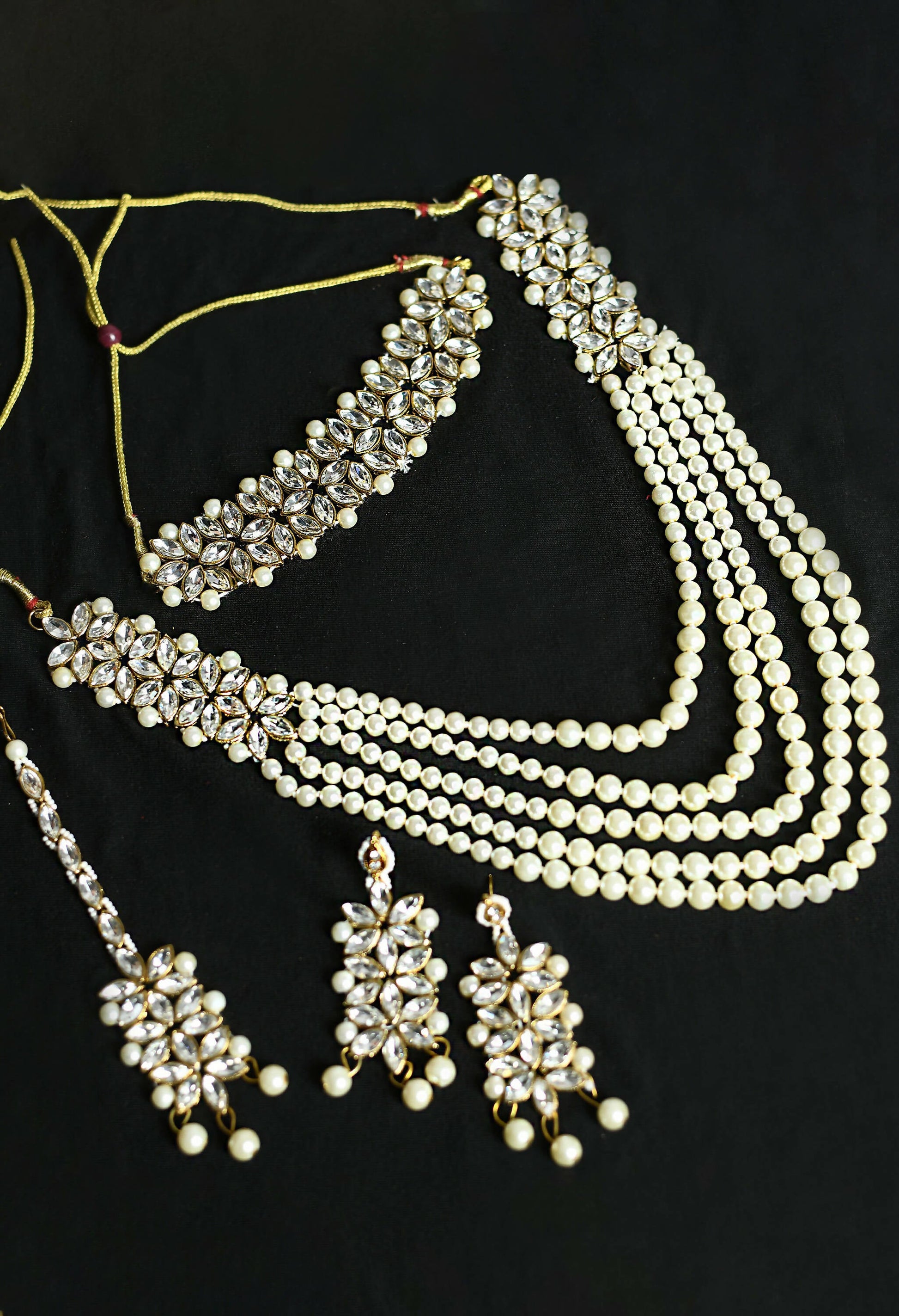 Mominos Fashion Johar Kamal Gold-Plated Rani Haar with White and Off white Pearls Jewellery Set - Grab2buy