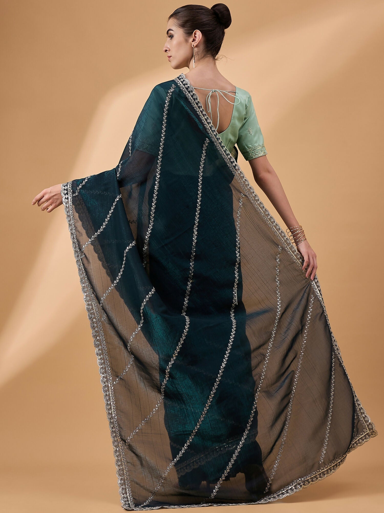 Blue Muslin Embroidered Saree with Unstitched Blouse Piece - Satya