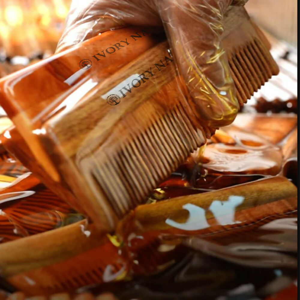 Ivory Natural Dual Tooth Kacchi Neem Comb Infused With Organic Oil For Gentle Detangling And Straightning Hair 