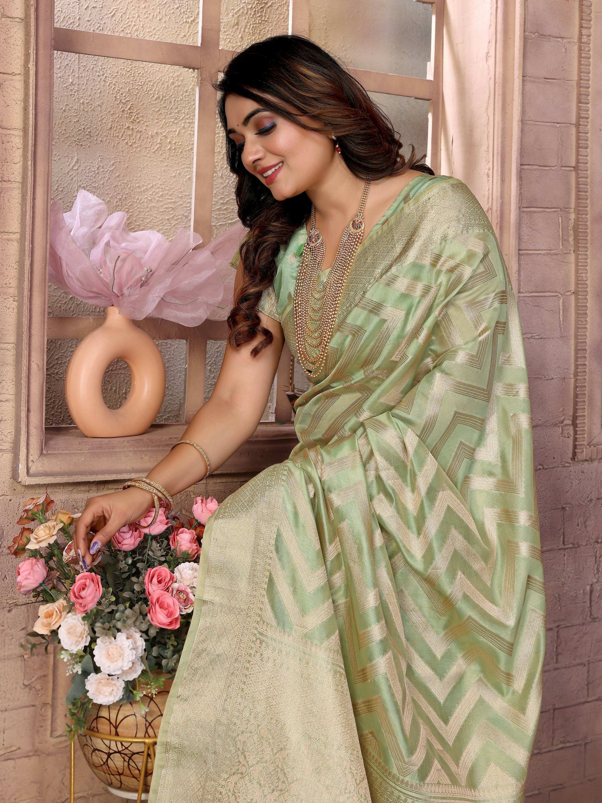 Aastha Fashion Pista Soft Organza Silk Weaving Saree