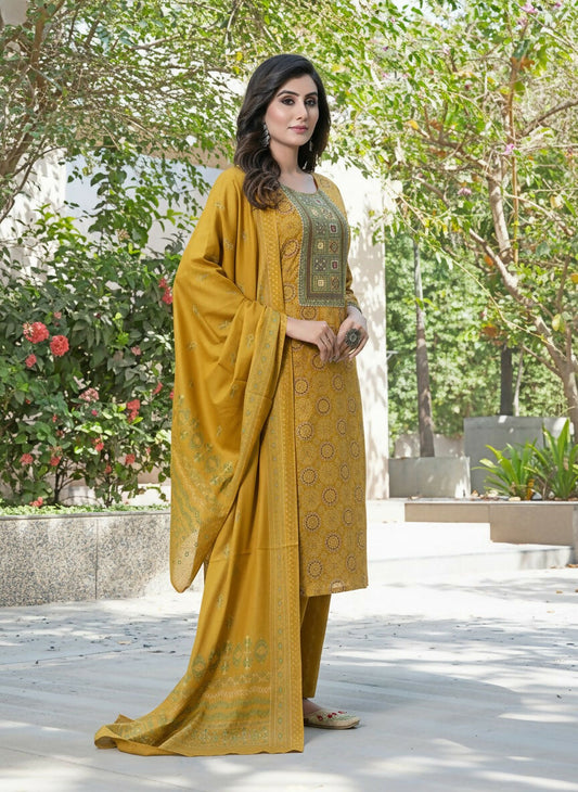 BulBul Aaliya Bright Mustard Cotton Kurta Set with Dupatta