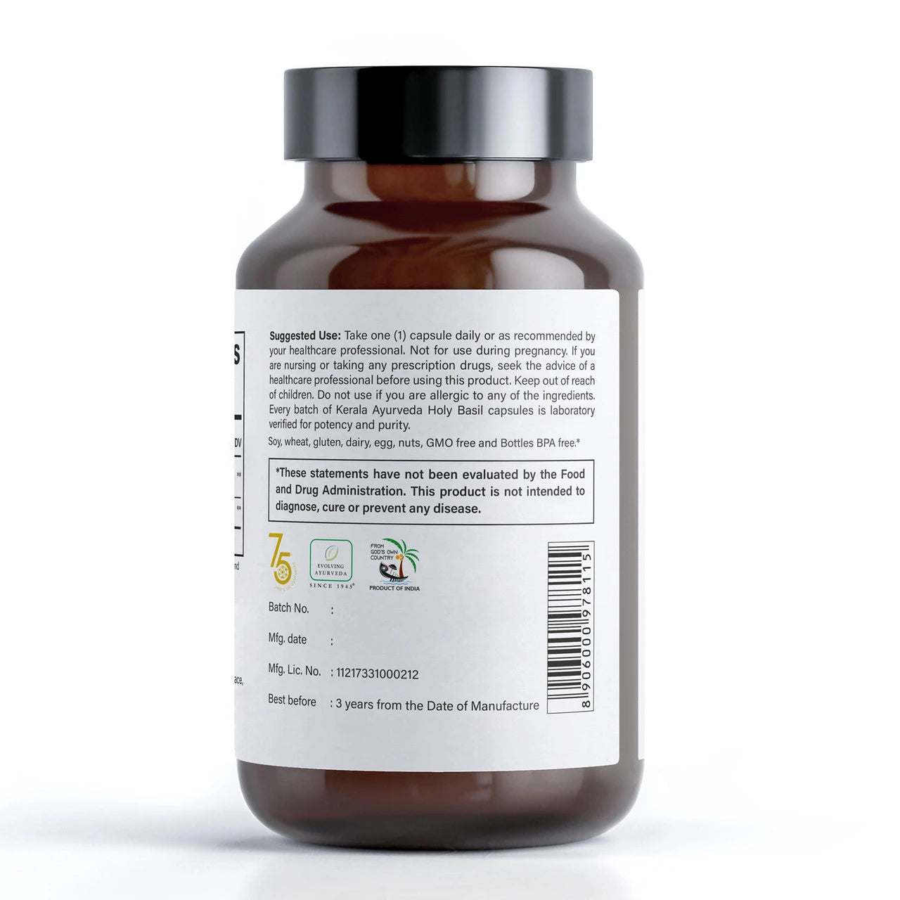 Holy Basil (Tulsi) - Natural Stress Relief with Immune Support (60 Veg Capsules) 