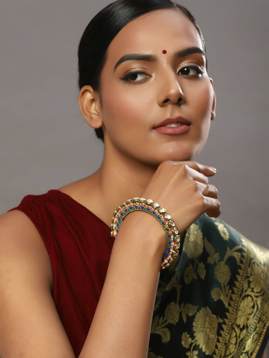 Gold-Polished Stone Studded Meenakari Bangle - Ruby Raang | Grab2Buy