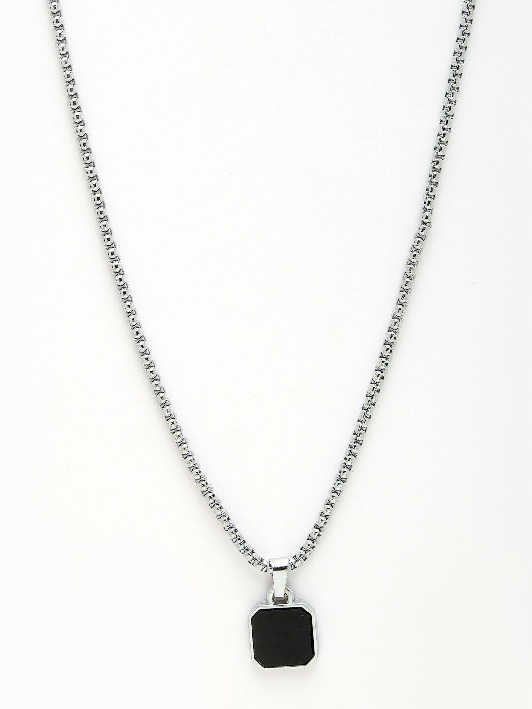NVR Men's Silver-Plated Artificial Stone Stainless Steel Pendant with Chain 