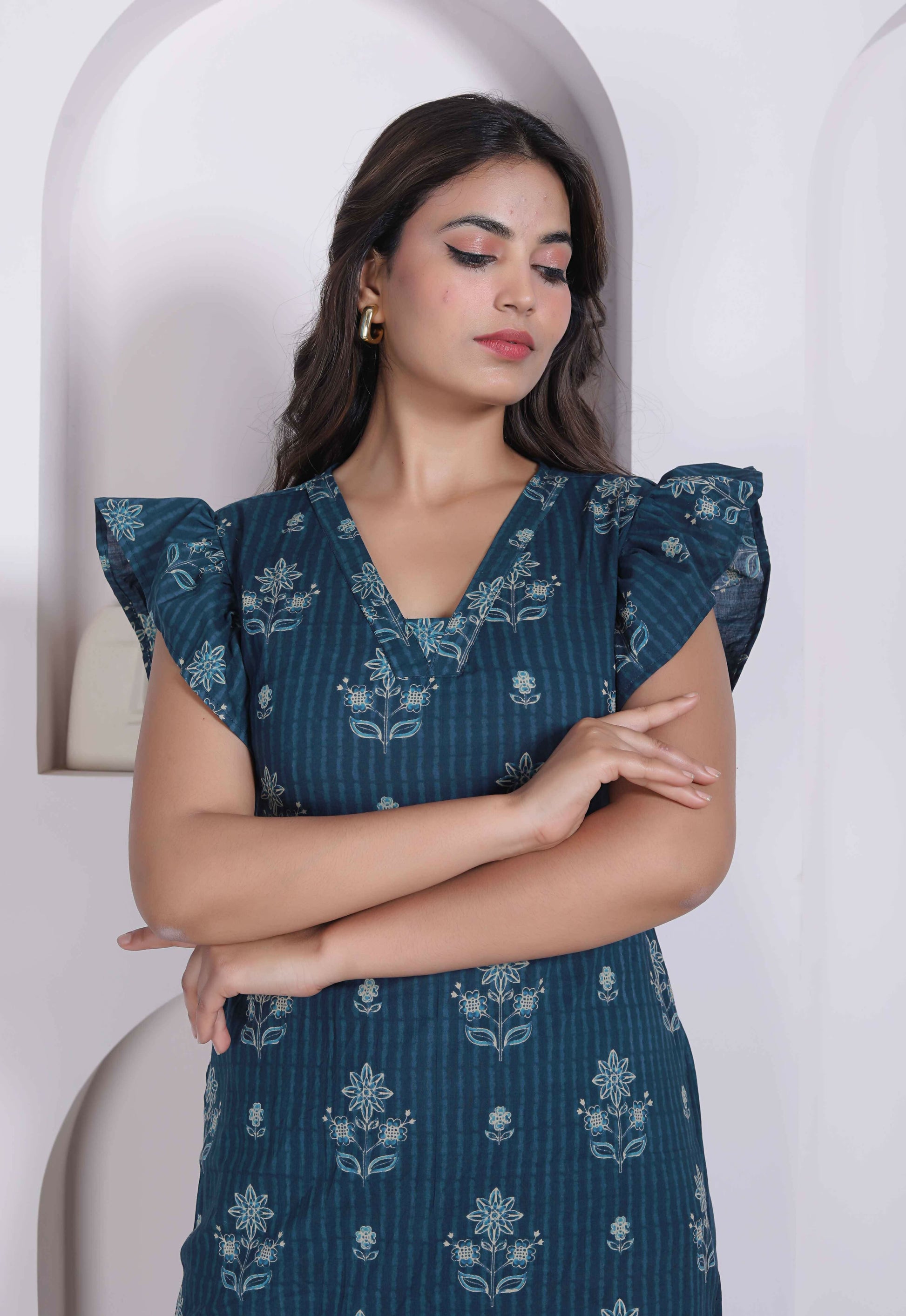 Miravan Women Empire Waist Blue Mini Length Dress