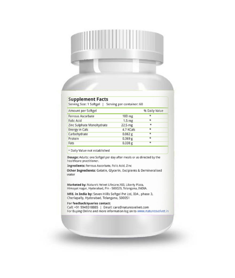 Nature's Velvet Iron, Folic Acid & Zinc Softgels 