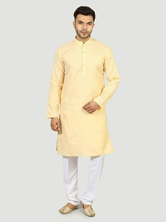 Uri And Mackenzie Mens Casual Cotton Blend kurta Pajama Set (Light Yellow)