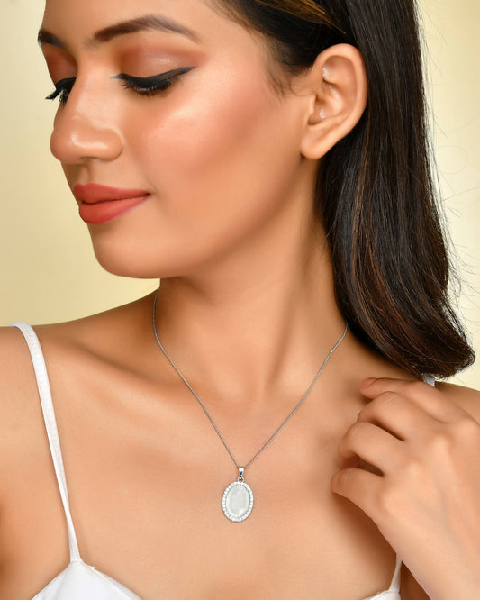 VOJ Women Beads Stainless Steel Sliver-Plated Chain with Oval-Shape Pendant - Grab2buy