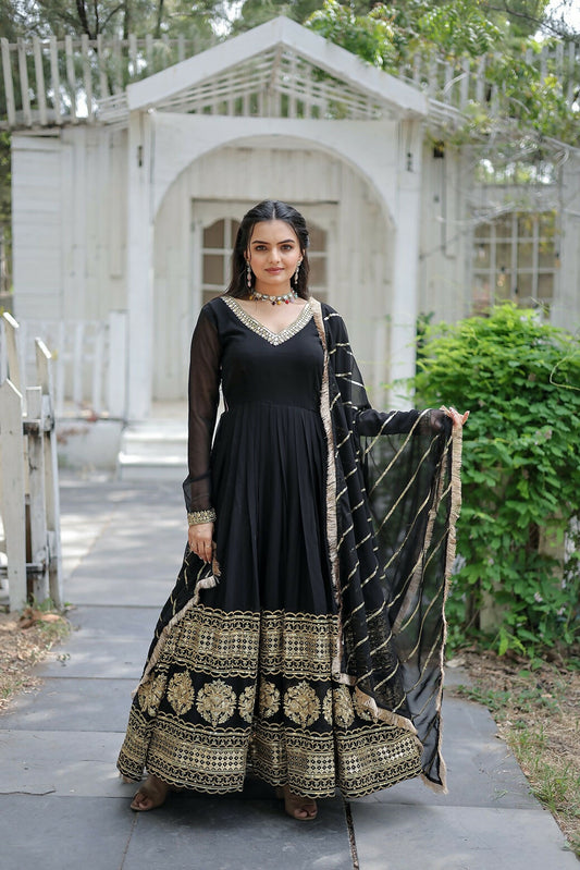 Joban Fashion Black Georgette Sequence Embroidery Work Kurta Set