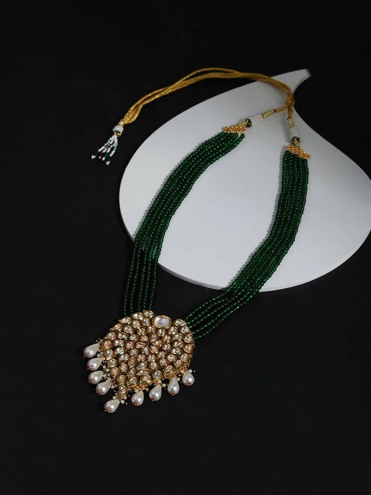 Gold-Toned Green Brass Gold-Plated Necklace - Ruby Raang - Grab2buy