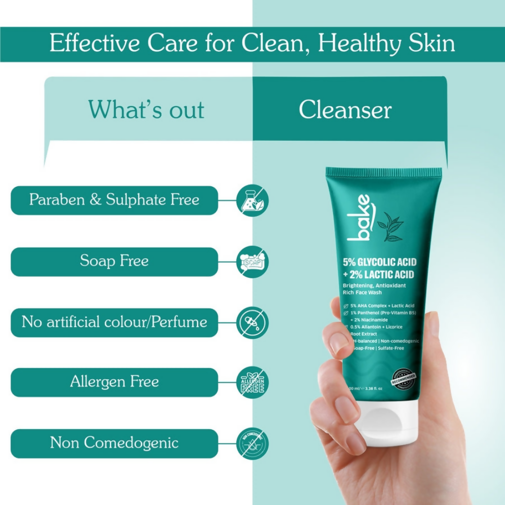 Bake 5% Glycolic Acid + 2% Lactic Acid Daily Face Wash  Grab2Buy Bake Grab2Buy