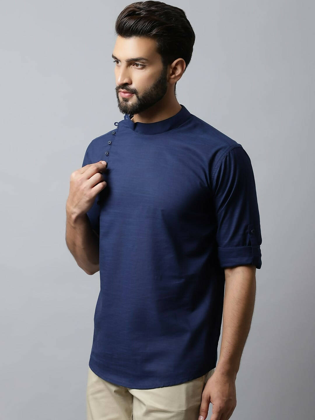 Even Apparels Navy blue Color Viscose Pure Cotton Men's Kurta With Side Placket (SLD1190) 