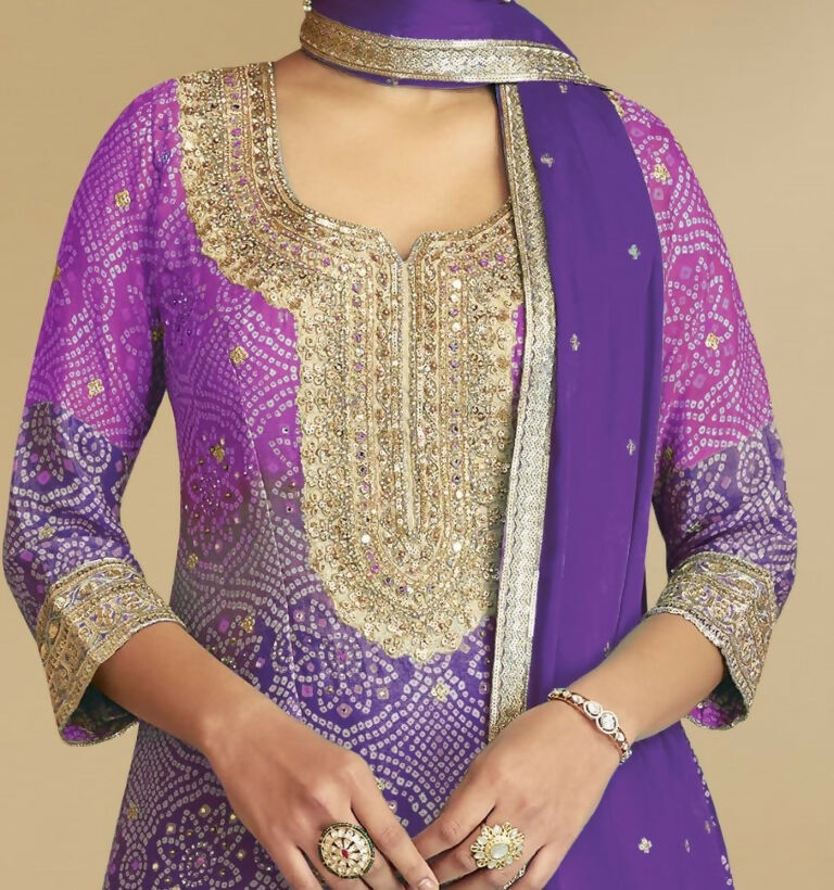 Vastranavya Bandhej Printed Chinon Chiffon Embroidered Sequins Pakistani Suit  Grab2Buy Vastranavya Grab2Buy