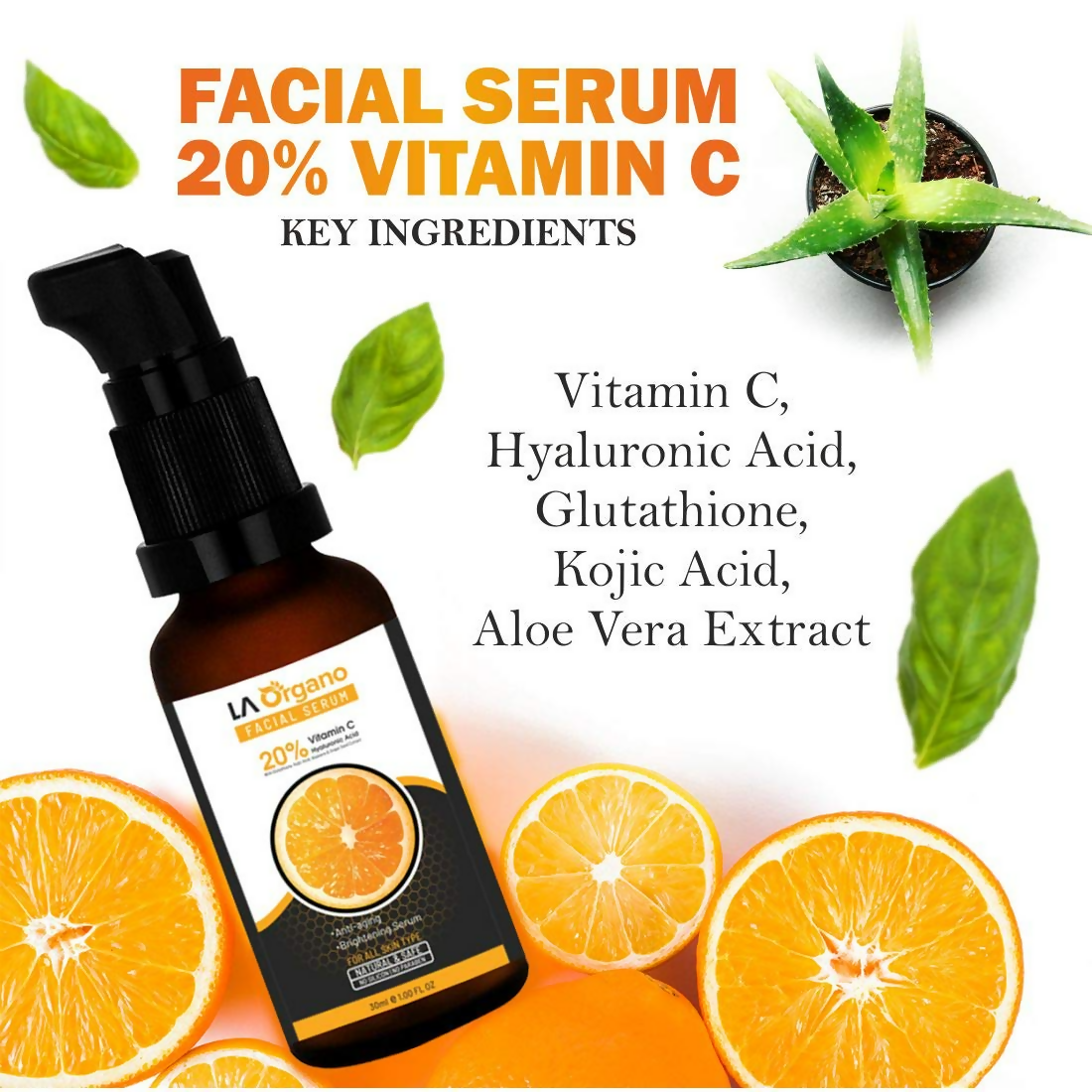 LA Organo Vitamin C Face Serum Anti-Aging Formula For Face Glowing | Swadesiicart