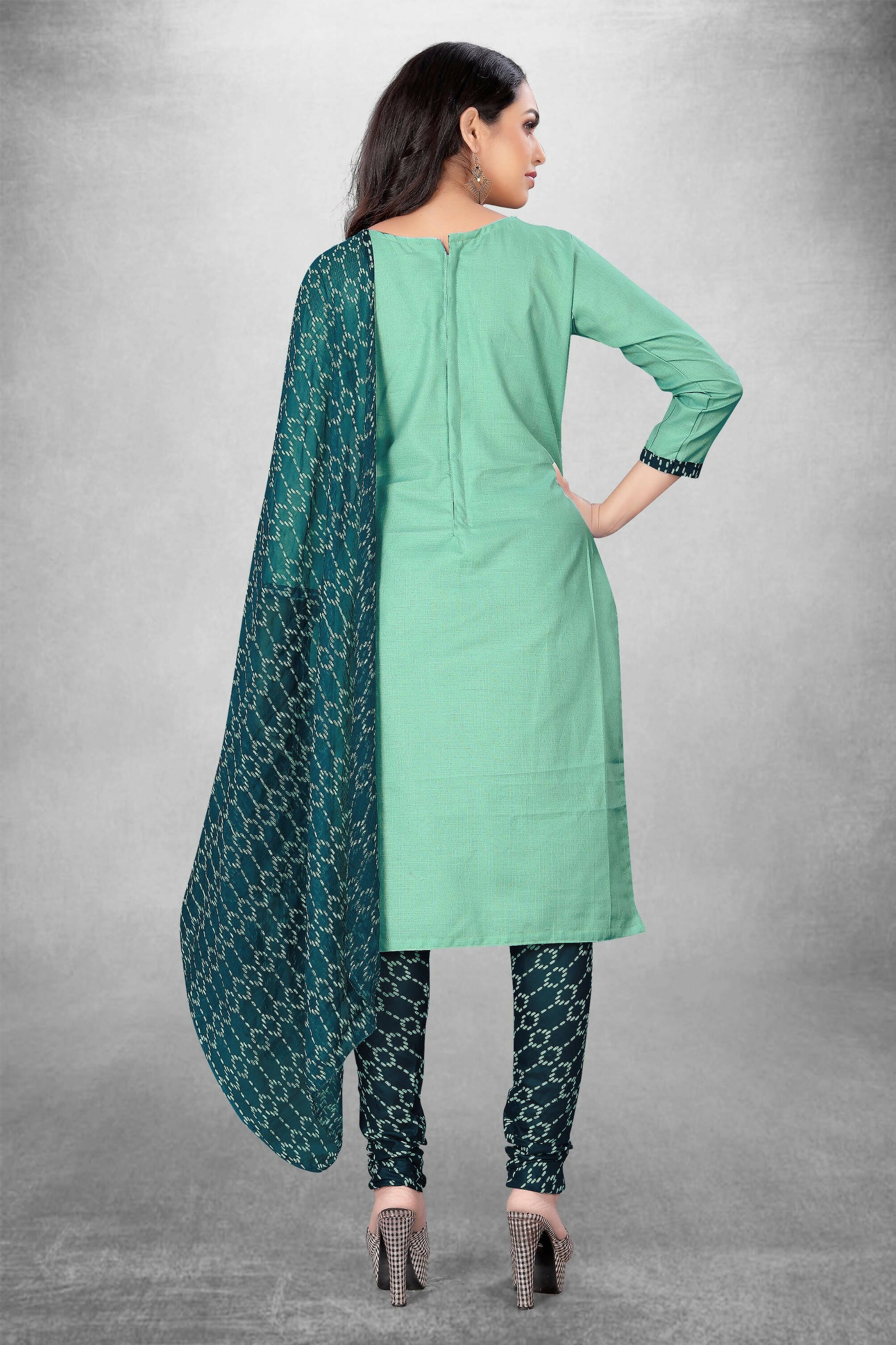 Sea Green Cotton Printed Unstitched Dress Material - Amara
