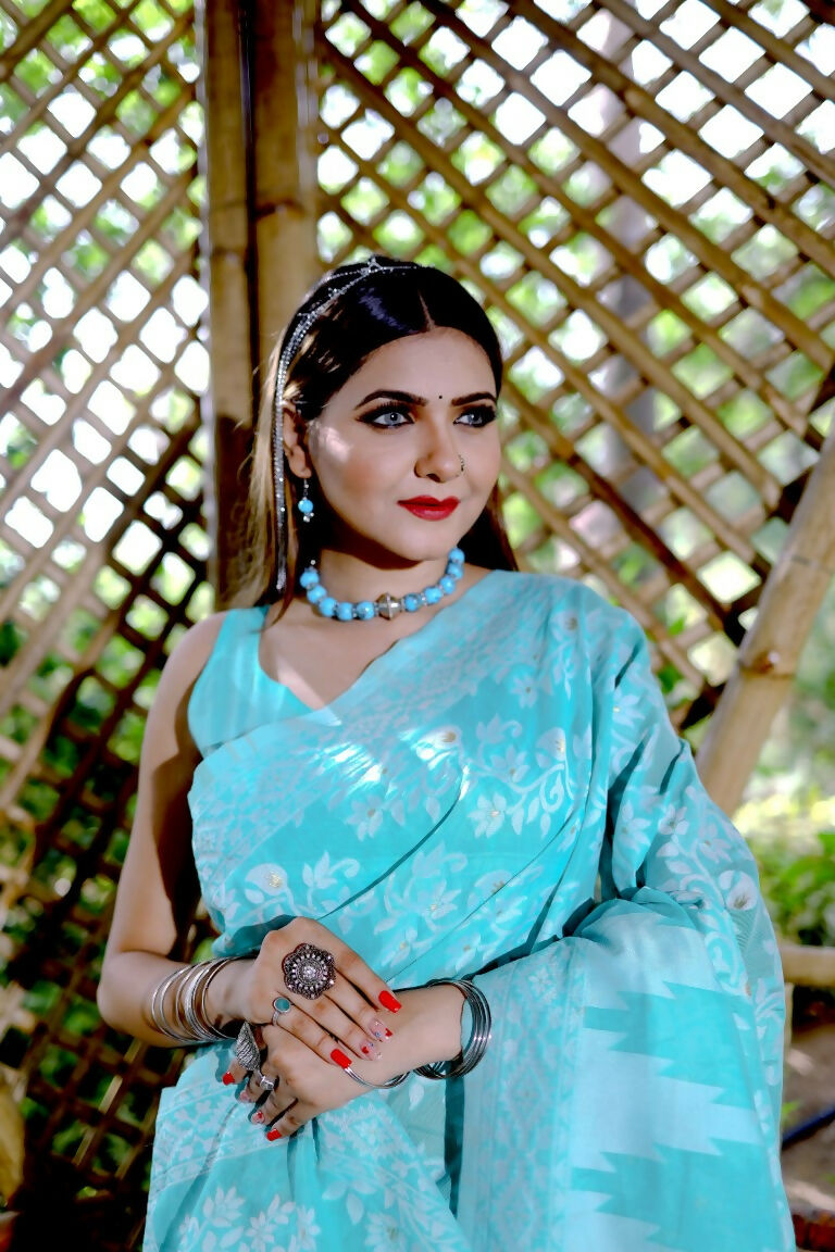 Partywear Designer Rama Jamdani contton Fancy Saree - Starwalk