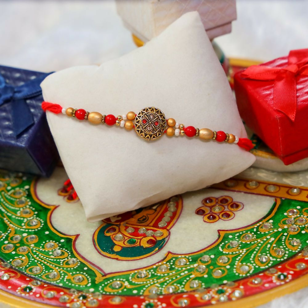 Indianvibez Red Stone Fancy Desginer Rakhi 