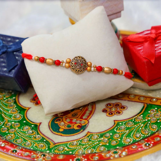 Indianvibez Red Stone Fancy Desginer Rakhi 