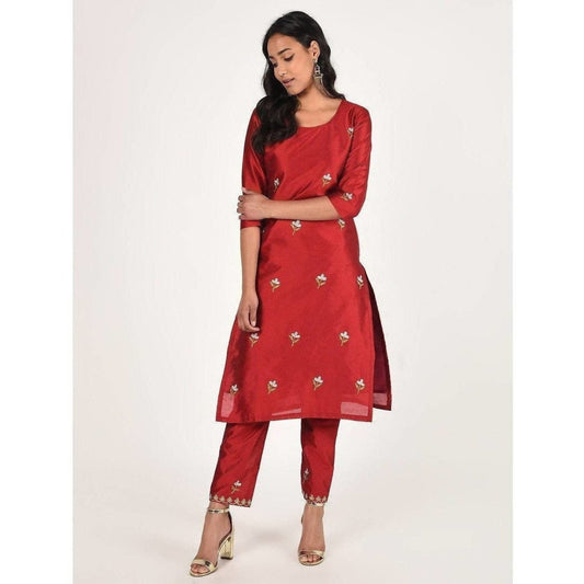 Cheera Women's Beautiful Hand Embroidered Motif All-Over Straight Silk Kurta (CH070K)