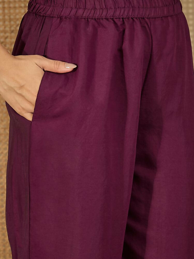 Joban Fashion Women Purple Roman Silk Embroidered Stitched Kurta Set