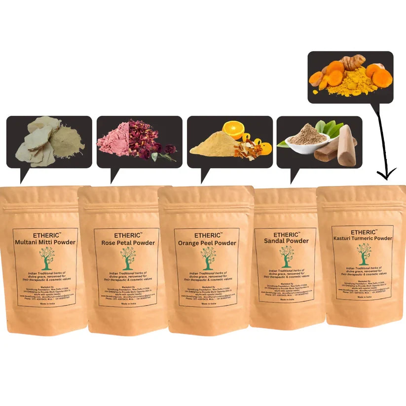 Etheric Face Pack Combo – Sandal, Rose, Orange Peel & Kasturi Turmeric Mask