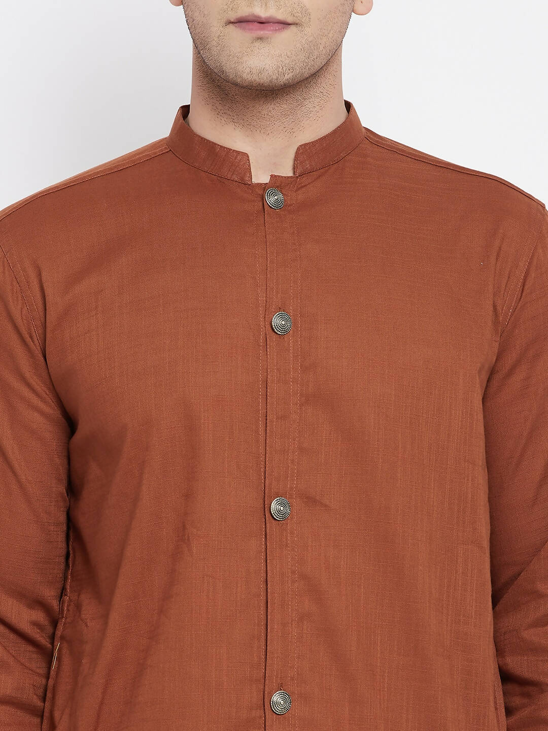 Even Apparels Brown Pure Cotton Men's Sherwani Kurta With Open Front 