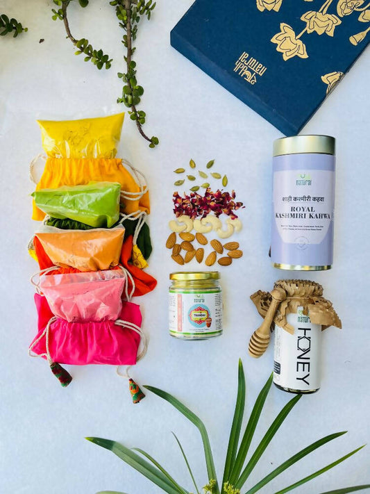 Shuddh Natural Ubtan Based Herbal Gulal | Ayurvedic Thandai Powder |Kashmiri Kahwa |Natural Honey | Holi Gift Hamper - Grab2buy