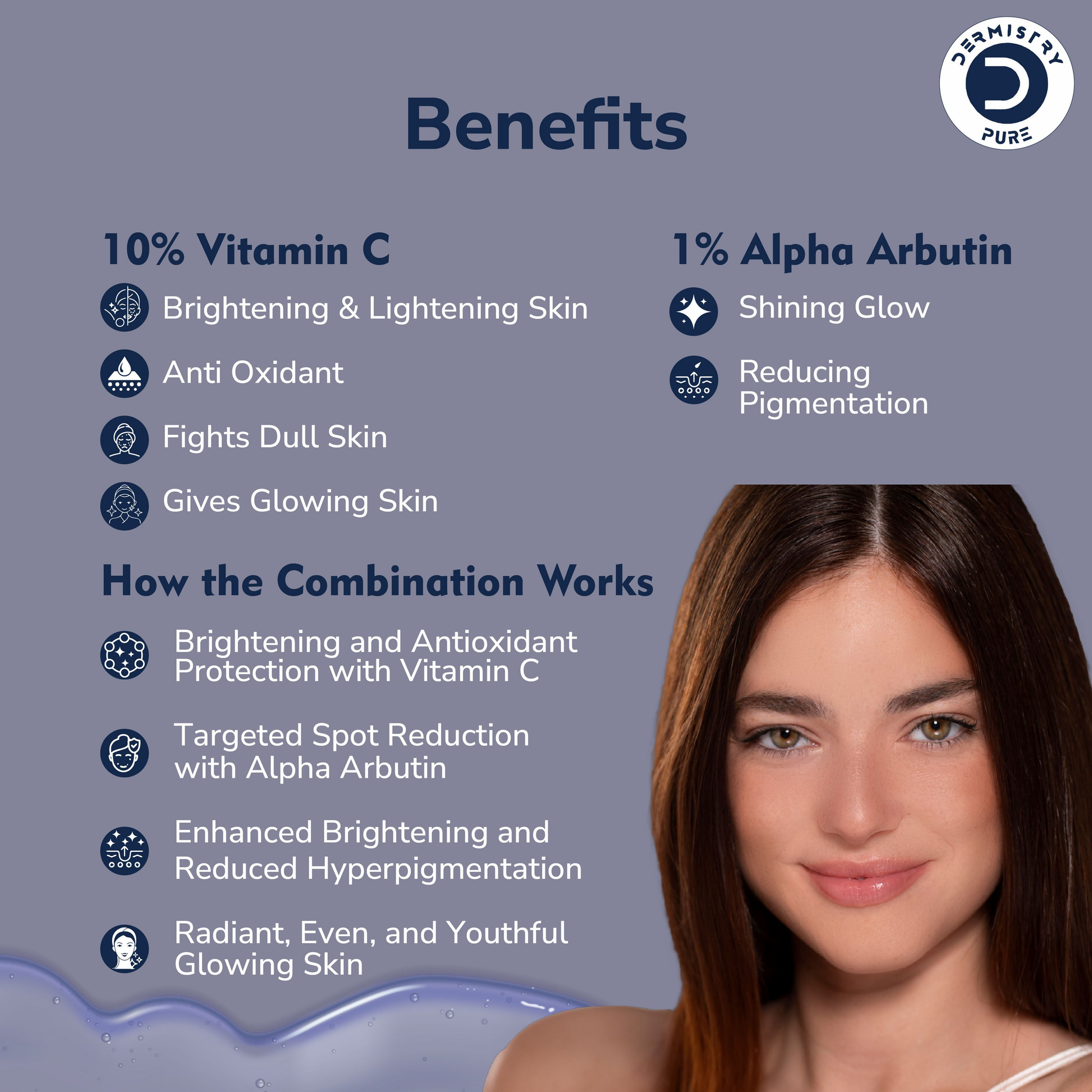 Dermistry 10% Vitamin C 1% Alpha Arbutin Dull Skin Brightening Lightening Fairness Glow Face Serum 