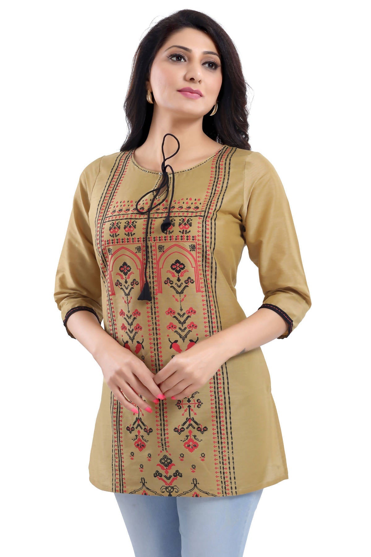 Snehal Creations Luxurious Fine Gold Cotton Silk Short Tunic Top
