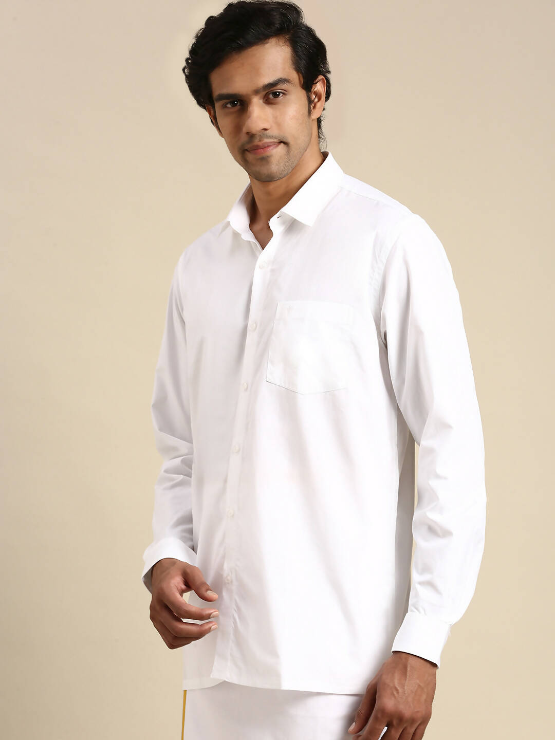 Ramraj Cotton Mens Full Sleeve White Shirt Plus Size - Pure Cotton 