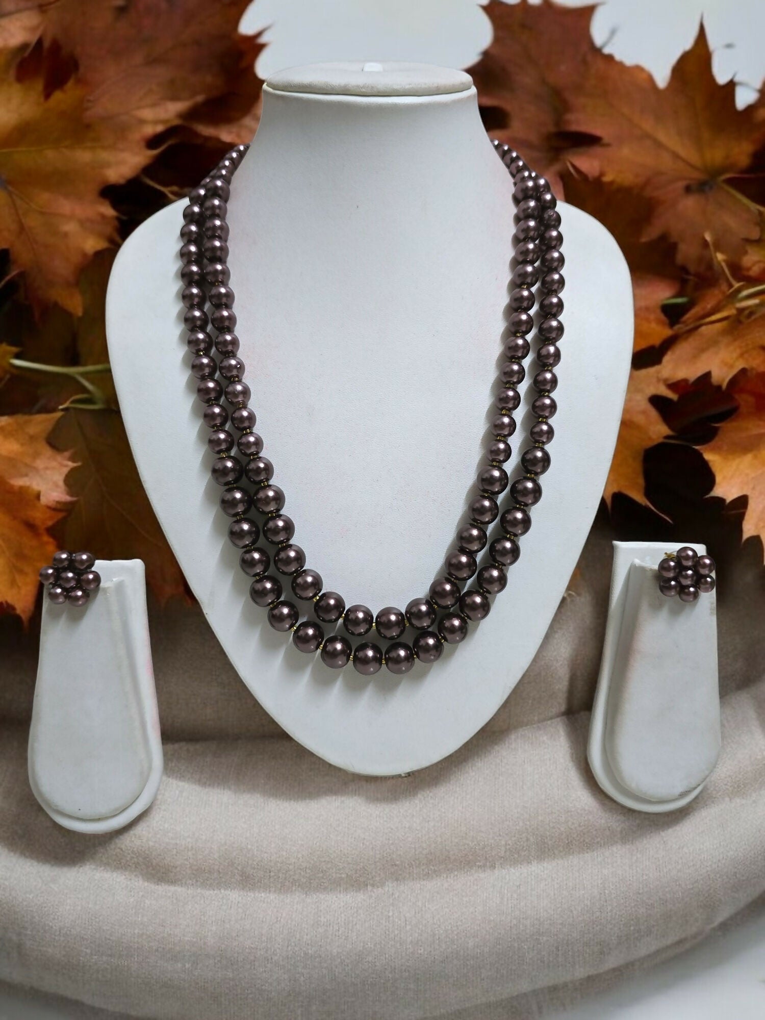 Inhanns Everyday Workwear Pearl Set (Double Layered Pearls) - Dark Chocolate