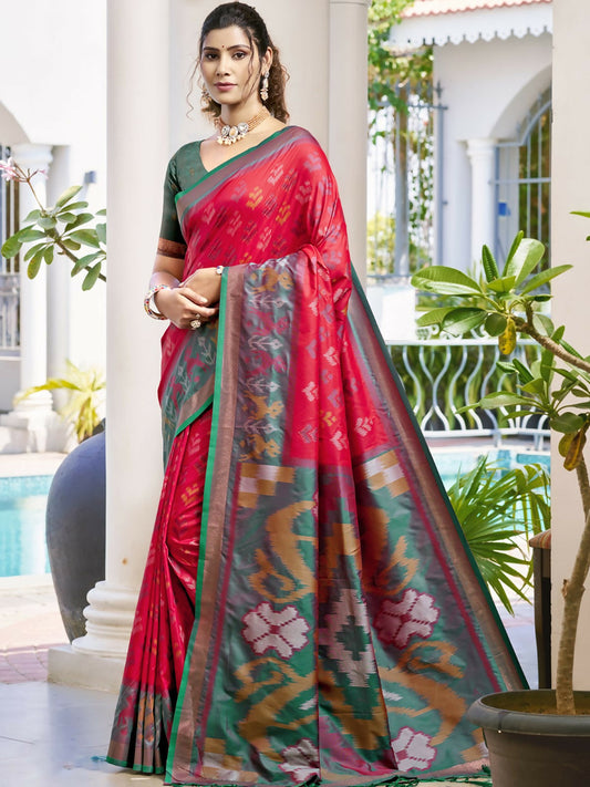 Anaita Red Silk Saree With Blouse Piece